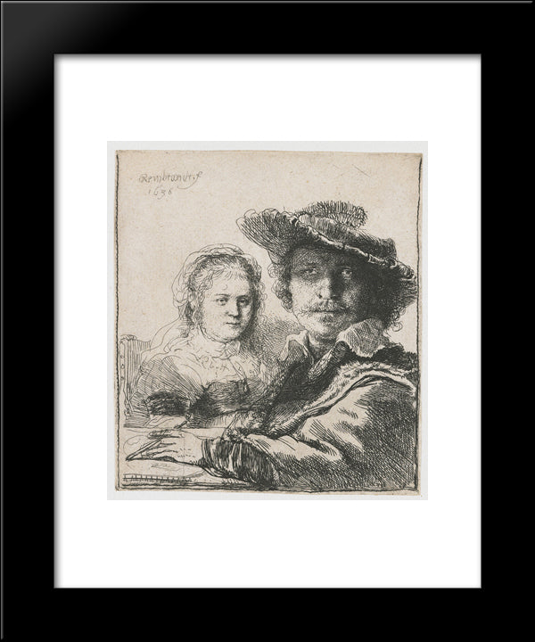 Self-Portrait With Saskia 20x24 Black Modern Wood Framed Art Print Poster by Rembrandt