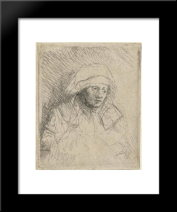 Sick Woman With A Large White Headdress (Saskia) 20x24 Black Modern Wood Framed Art Print Poster by Rembrandt