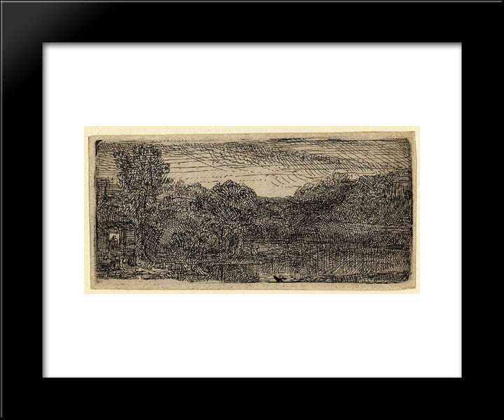 Small Gray Landscape, A House And Trees Beside A Pool 20x24 Black Modern Wood Framed Art Print Poster by Rembrandt