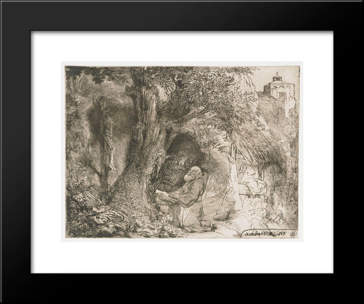 St. Francis Beneath A Tree Praying 20x24 Black Modern Wood Framed Art Print Poster by Rembrandt