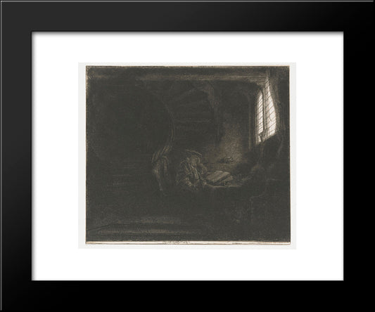 St. Jerome In A Dark Chamber 20x24 Black Modern Wood Framed Art Print Poster by Rembrandt