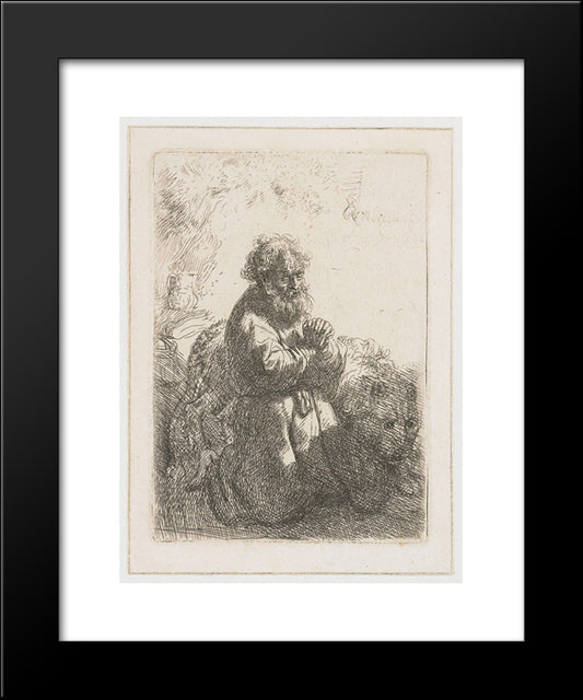 St. Jerome Kneeling In Prayer, Looking Down 20x24 Black Modern Wood Framed Art Print Poster by Rembrandt