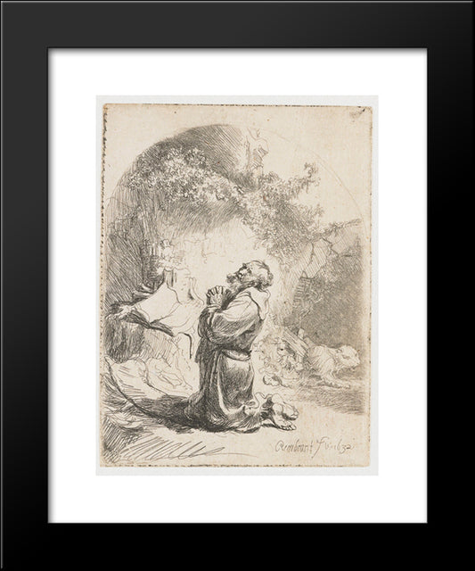 St. Jerome Praying 20x24 Black Modern Wood Framed Art Print Poster by Rembrandt