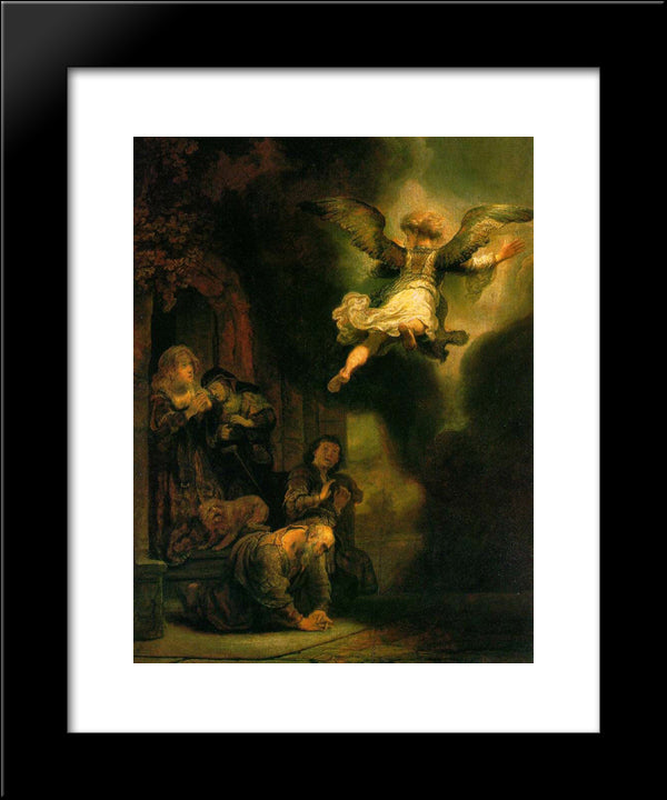 The Archangel Raphael Taking Leave Of The Tobit Family 20x24 Black Modern Wood Framed Art Print Poster by Rembrandt