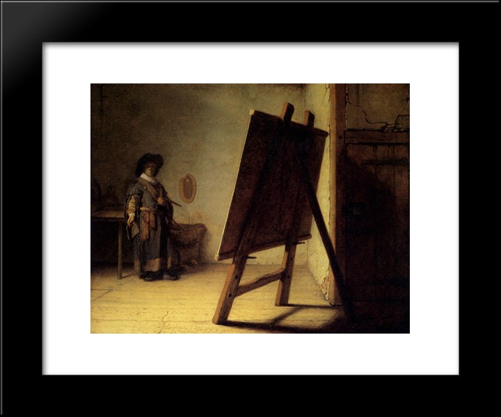 The Artist In His Studio 20x24 Black Modern Wood Framed Art Print Poster by Rembrandt