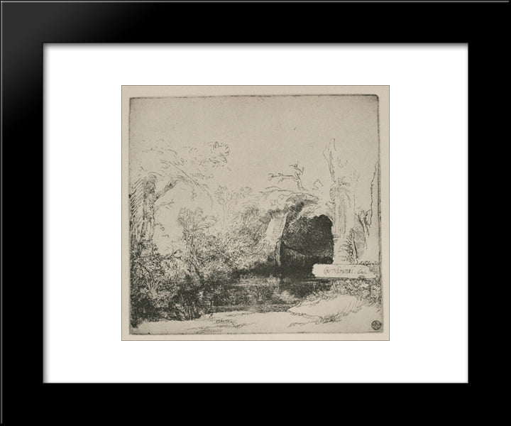 The Boathouse Called A Grotto With A Brook 20x24 Black Modern Wood Framed Art Print Poster by Rembrandt