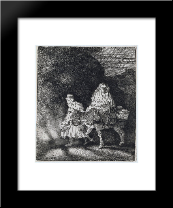 The Flight Into Egypt A Night Piece 20x24 Black Modern Wood Framed Art Print Poster by Rembrandt