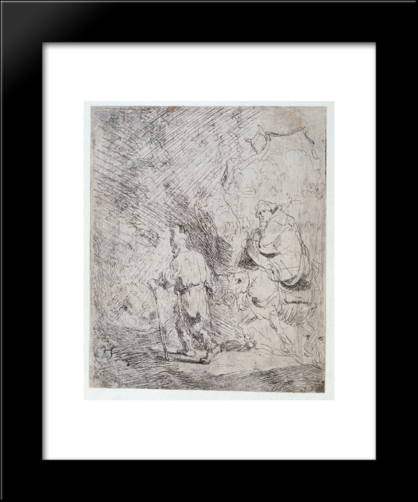 The Flight Into Egypt A Sketch 20x24 Black Modern Wood Framed Art Print Poster by Rembrandt