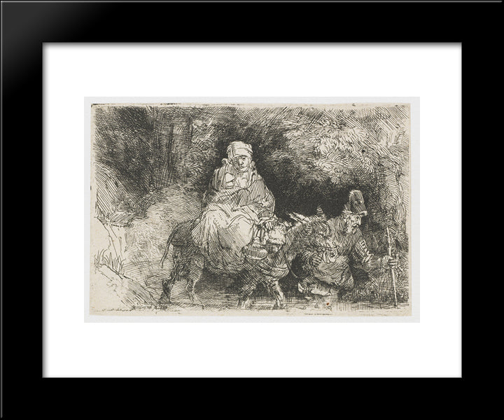 The Flight Into Egypt Crossing A Brook 20x24 Black Modern Wood Framed Art Print Poster by Rembrandt