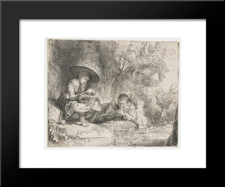 The Flute Player 20x24 Black Modern Wood Framed Art Print Poster by Rembrandt