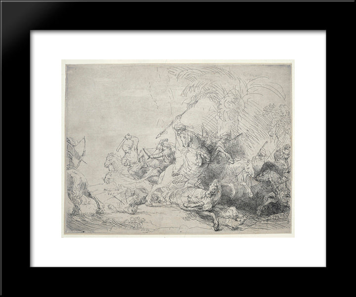 The Large Lion Hunt 20x24 Black Modern Wood Framed Art Print Poster by Rembrandt