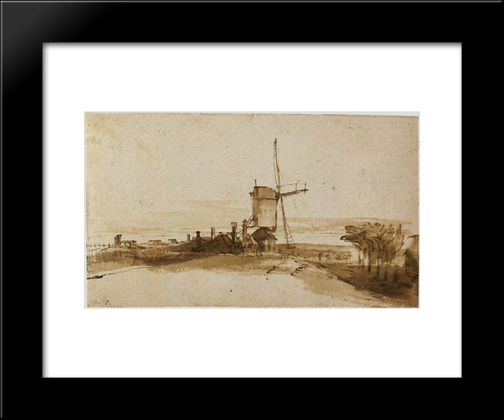 The Mill On The Het Blauwhoofd 20x24 Black Modern Wood Framed Art Print Poster by Rembrandt