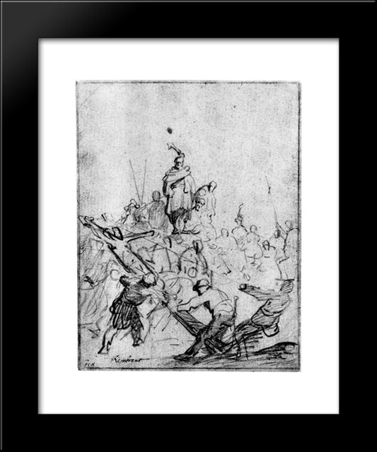 The Raising Of The Cross 20x24 Black Modern Wood Framed Art Print Poster by Rembrandt