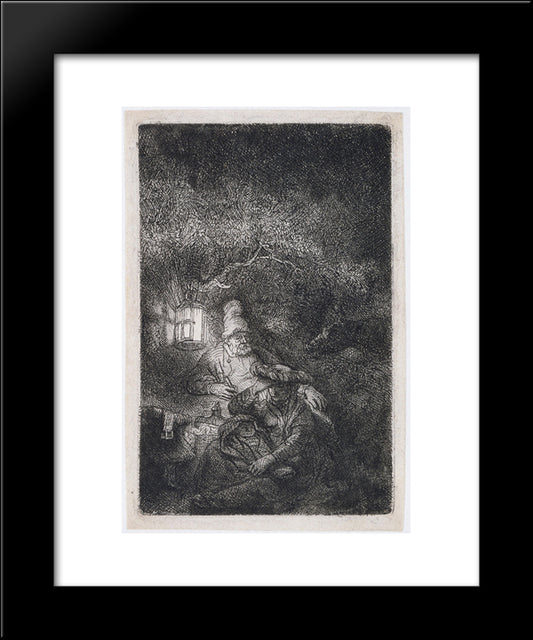 The Rest On The Flight 20x24 Black Modern Wood Framed Art Print Poster by Rembrandt