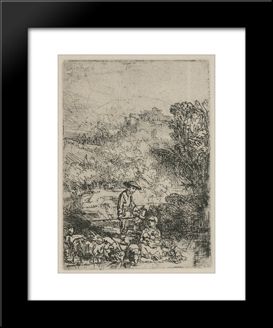 The Shepards In The Woods 20x24 Black Modern Wood Framed Art Print Poster by Rembrandt