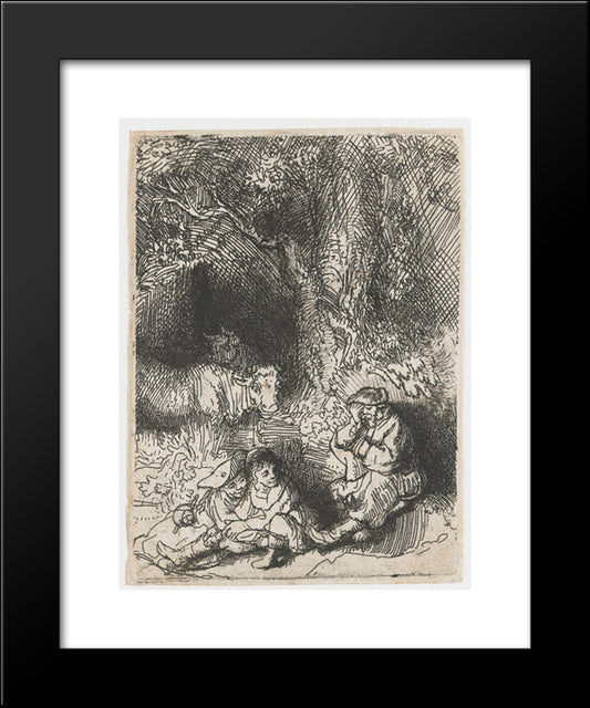 The Sleeping Herdsman 20x24 Black Modern Wood Framed Art Print Poster by Rembrandt