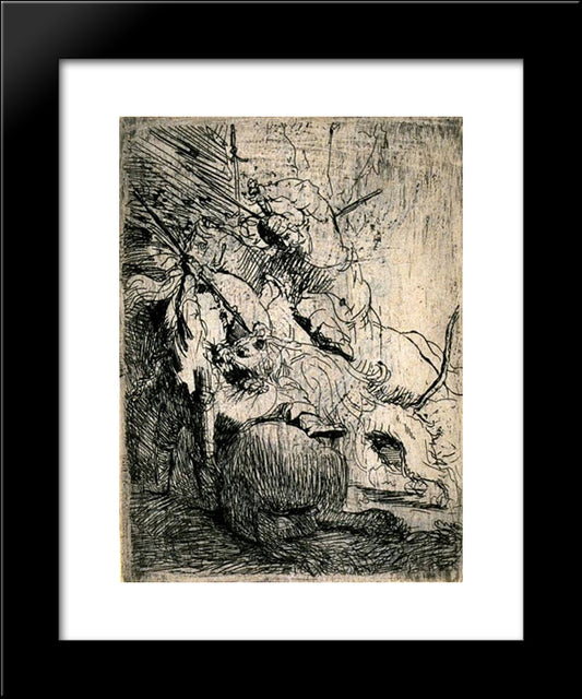 The Small Lion Hunt 20x24 Black Modern Wood Framed Art Print Poster by Rembrandt