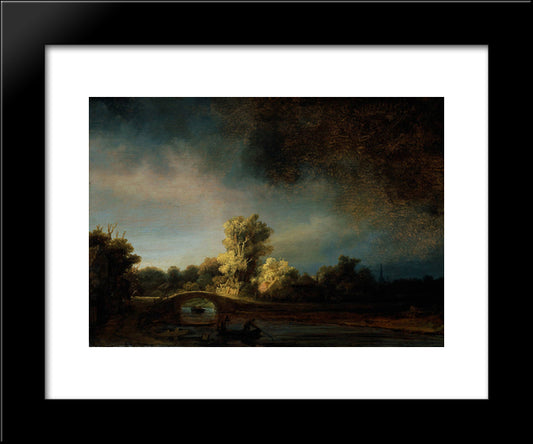 The Stone Bridge 20x24 Black Modern Wood Framed Art Print Poster by Rembrandt