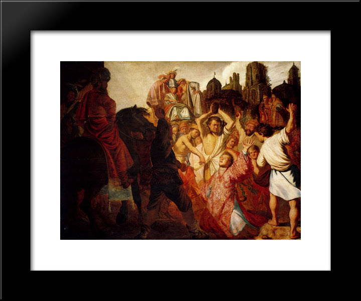 The Stoning Of St. Stephen 20x24 Black Modern Wood Framed Art Print Poster by Rembrandt