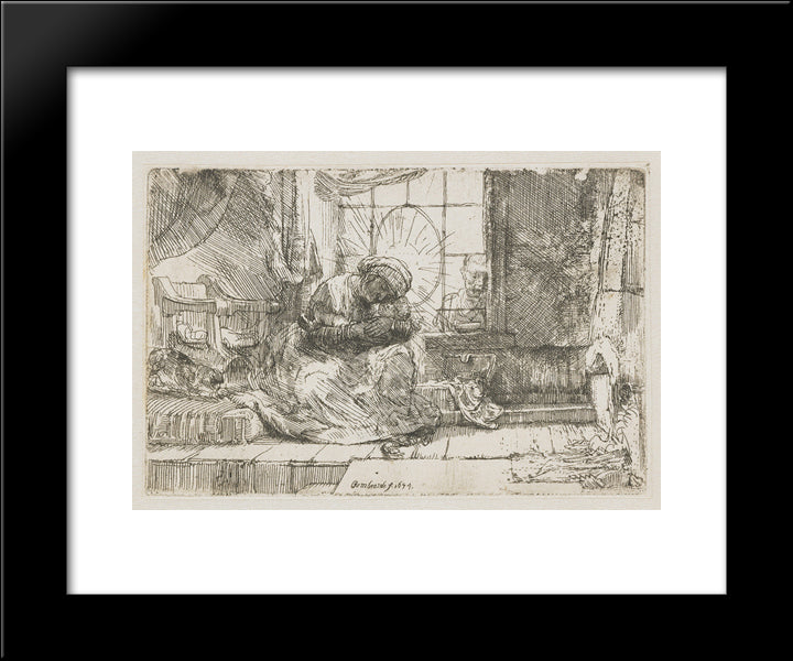 The Virgin And The Child With The Cat And Snake 20x24 Black Modern Wood Framed Art Print Poster by Rembrandt