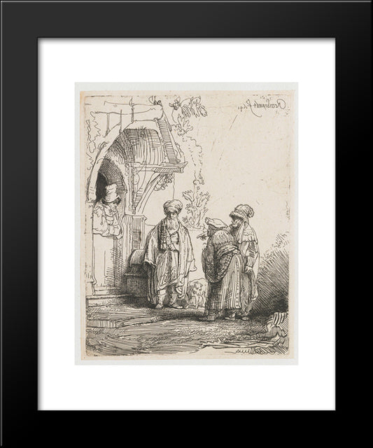 Three Oriental Figures (Jacob And Laban) 20x24 Black Modern Wood Framed Art Print Poster by Rembrandt