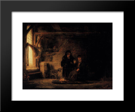 Tobit'S Wife With The Goat 20x24 Black Modern Wood Framed Art Print Poster by Rembrandt