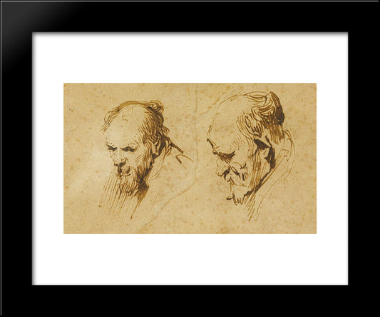 Two Studies Of The Head Of An Old Man 20x24 Black Modern Wood Framed Art Print Poster by Rembrandt