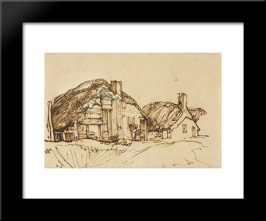 Two Thatched Cottages With Figures At The Window 20x24 Black Modern Wood Framed Art Print Poster by Rembrandt