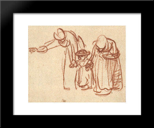 Two Women Teaching A Child To Walk 20x24 Black Modern Wood Framed Art Print Poster by Rembrandt