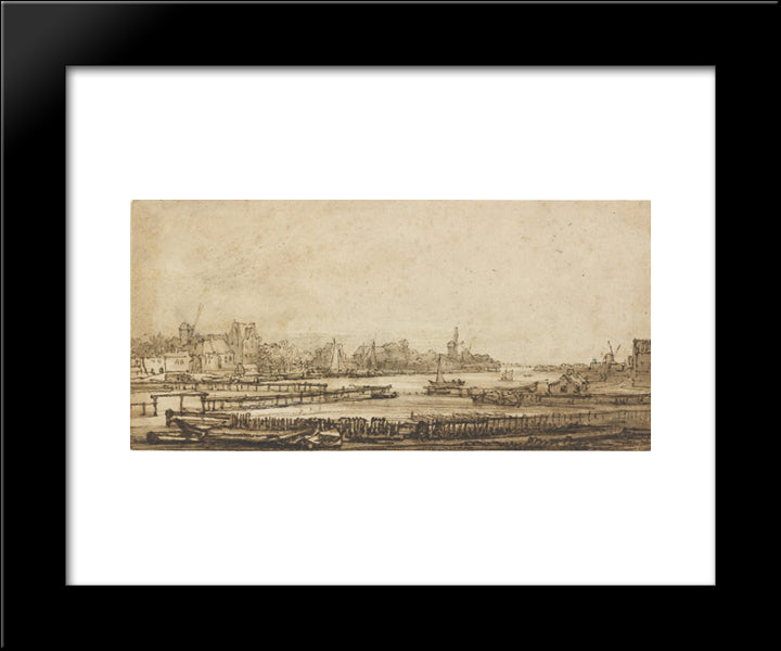 View Over The Amstel From The Rampart 20x24 Black Modern Wood Framed Art Print Poster by Rembrandt