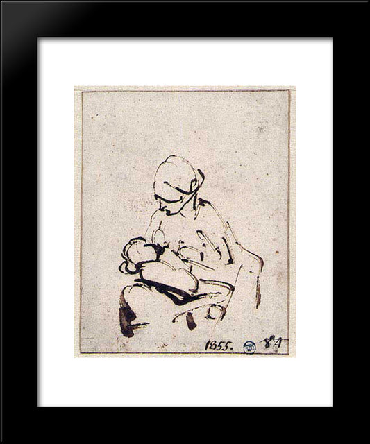 Woman Suckling A Child 20x24 Black Modern Wood Framed Art Print Poster by Rembrandt