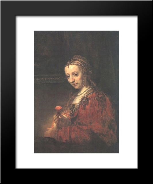 Woman With A Pink 20x24 Black Modern Wood Framed Art Print Poster by Rembrandt