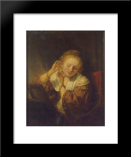 Young Woman Trying Earrings 20x24 Black Modern Wood Framed Art Print Poster by Rembrandt