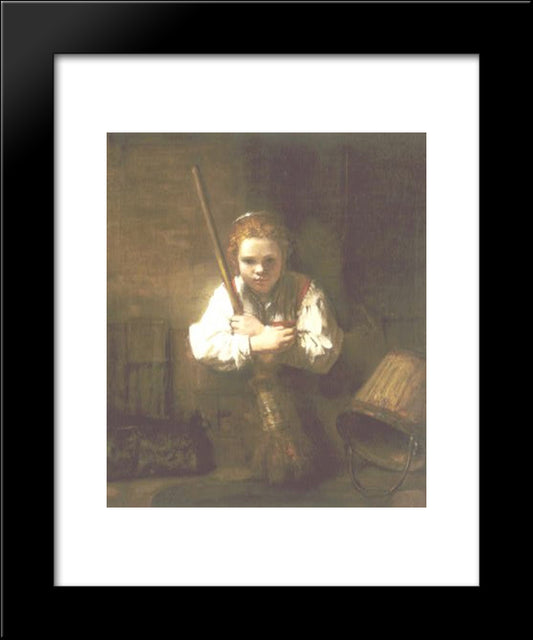 Young Woman With A Broom 20x24 Black Modern Wood Framed Art Print Poster by Rembrandt