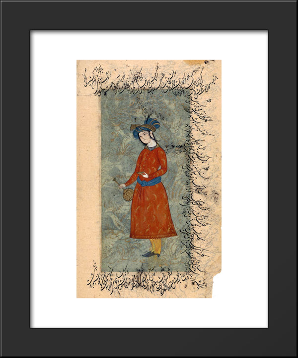 Young Man With A Bottle And A Wine-Cup 20x24 Black Modern Wood Framed Art Print Poster by Abbasi, Reza