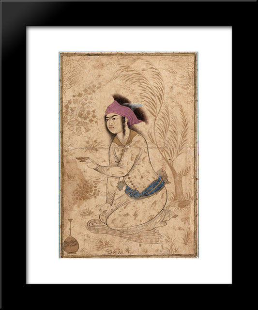 Youth Kneeling And Holding Out A Wine-Cup 20x24 Black Modern Wood Framed Art Print Poster by Abbasi, Reza