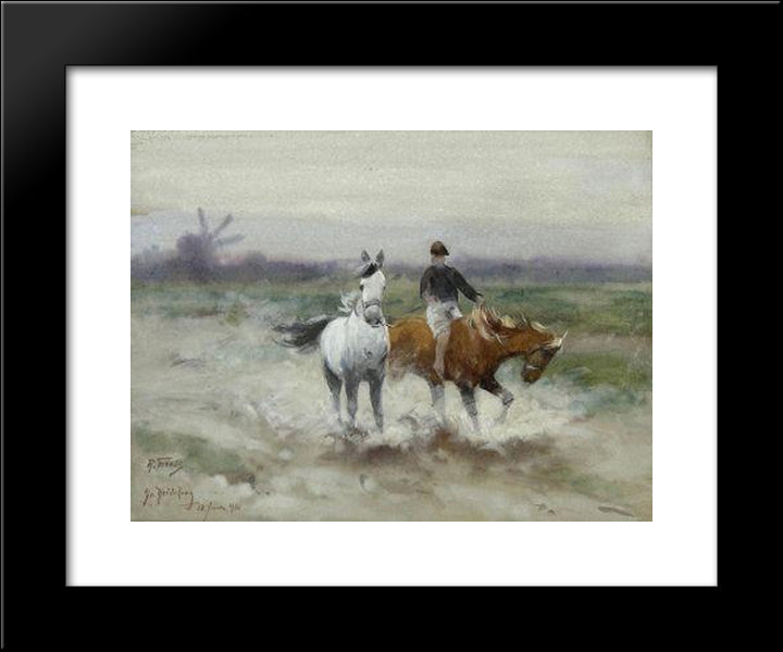 A Horseback Ride 20x24 Black Modern Wood Framed Art Print Poster by Friese, Richard