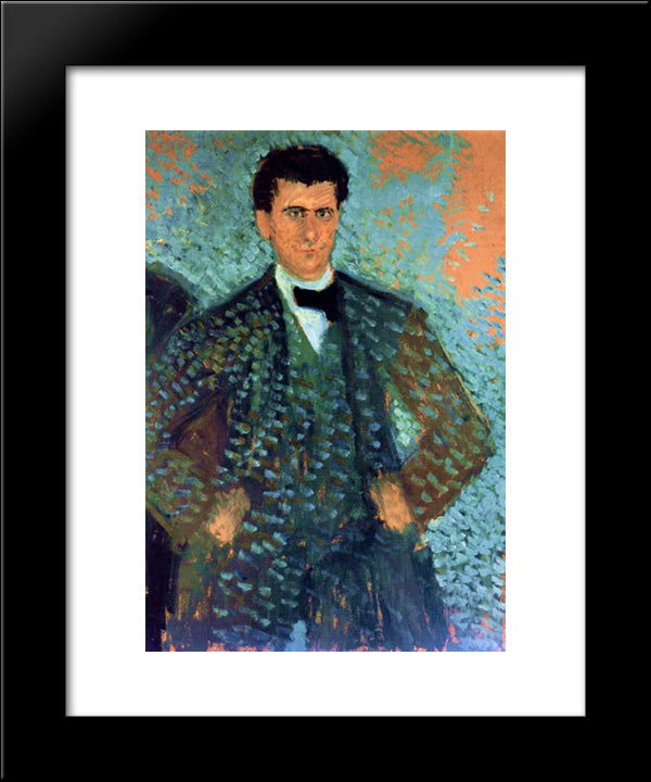 Self-Portrait With Blue Spotted Background 20x24 Black Modern Wood Framed Art Print Poster by Gerstl, Richard