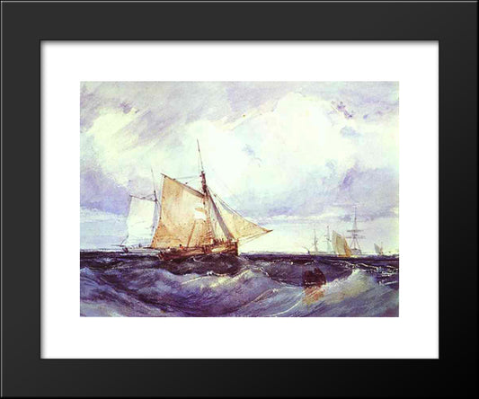 A Cutter And Other Ships In A Strong Breeze 20x24 Black Modern Wood Framed Art Print Poster by Bonington, Richard Parkes