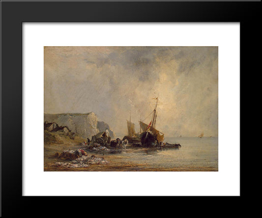 Boats By The Normandy Shore 20x24 Black Modern Wood Framed Art Print Poster by Bonington, Richard Parkes