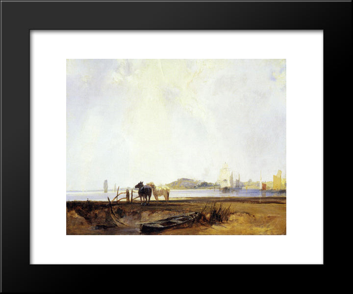 Landscape Near Quilleboeuf 20x24 Black Modern Wood Framed Art Print Poster by Bonington, Richard Parkes