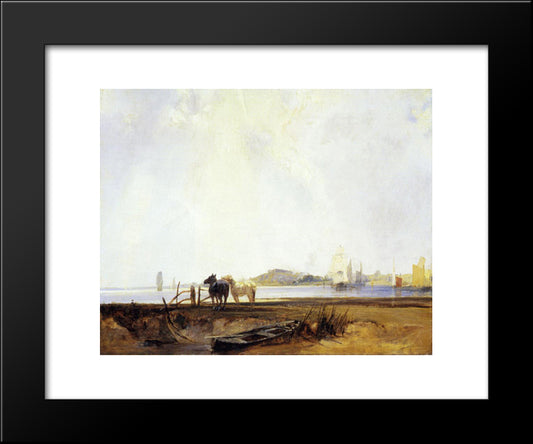 Landscape Near Quilleboeuf 20x24 Black Modern Wood Framed Art Print Poster by Bonington, Richard Parkes