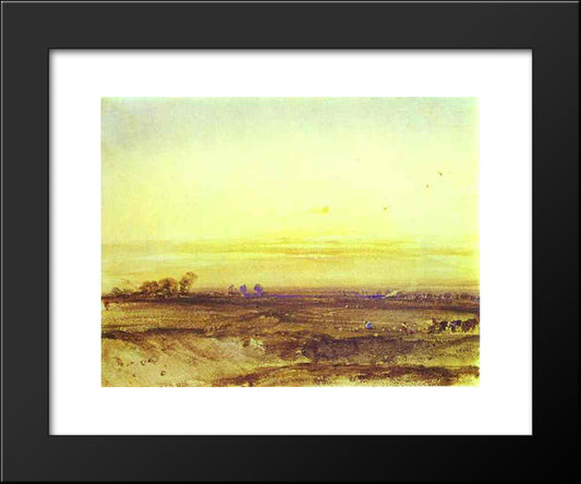 Landscape With Harvesters At Sunset 20x24 Black Modern Wood Framed Art Print Poster by Bonington, Richard Parkes