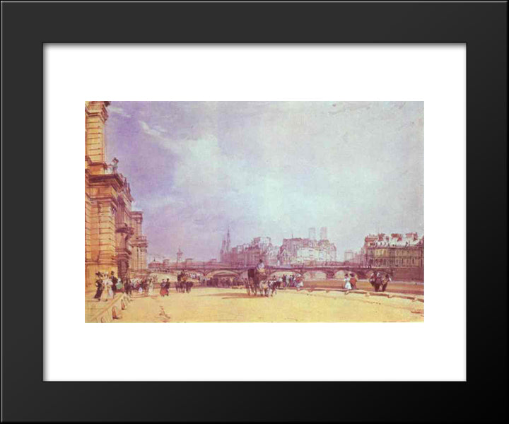 Paris. Quai Du Louvre. 20x24 Black Modern Wood Framed Art Print Poster by Bonington, Richard Parkes