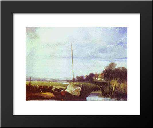 River Scene In France 20x24 Black Modern Wood Framed Art Print Poster by Bonington, Richard Parkes