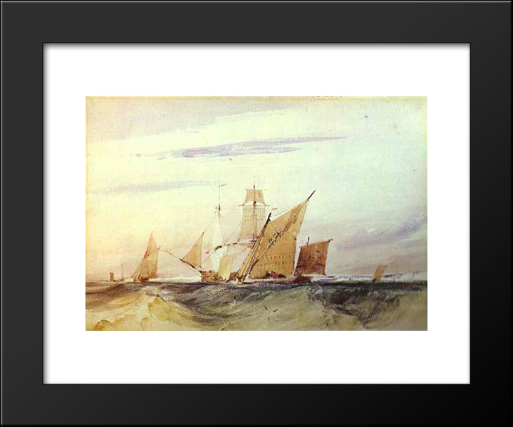 Shipping Off The Coast Of Kent 20x24 Black Modern Wood Framed Art Print Poster by Bonington, Richard Parkes