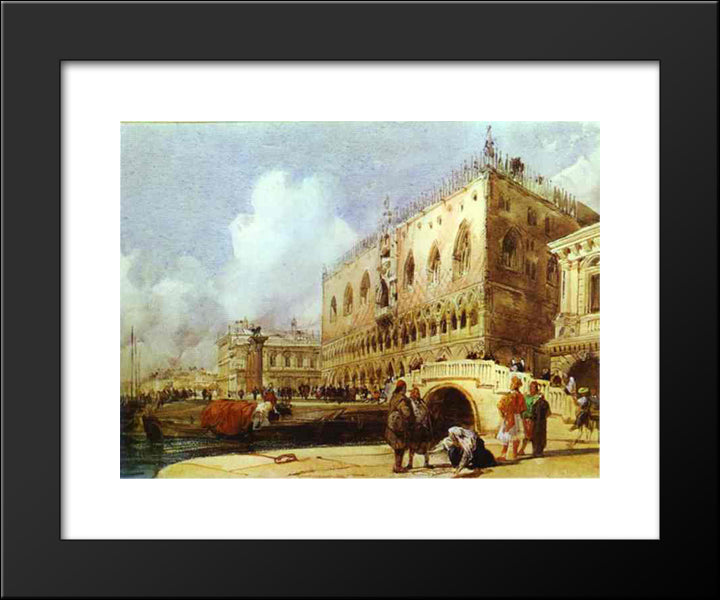 The Doge'S Palace, Venice 20x24 Black Modern Wood Framed Art Print Poster by Bonington, Richard Parkes