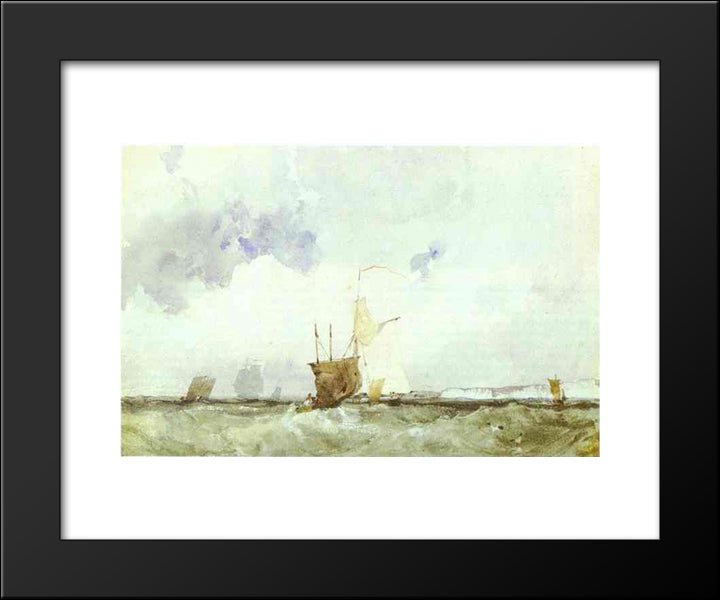 Vessels In A Choppy Sea 20x24 Black Modern Wood Framed Art Print Poster by Bonington, Richard Parkes