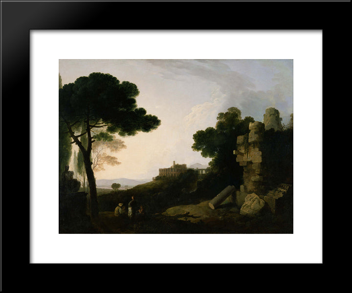 Landscape Capriccio With Tomb Of The Horatii And Curiatii, And The Villa Of Maecenas At Tivoli 20x24 Black Modern Wood Framed Art Print Poster by Wilson, Richard