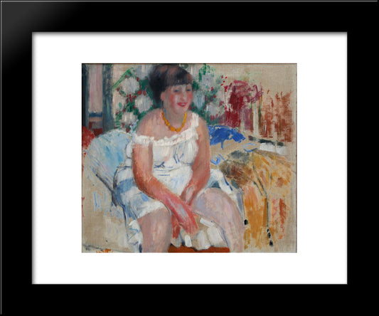 Woman On The Bedside 20x24 Black Modern Wood Framed Art Print Poster by Wouters, Rik